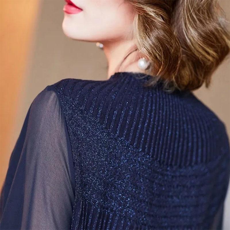Temperament Lantern Sleeve Ladies Top Wear Mesh Half Turtleneck Knit Bottoming Shirt Long Sleeve Thin