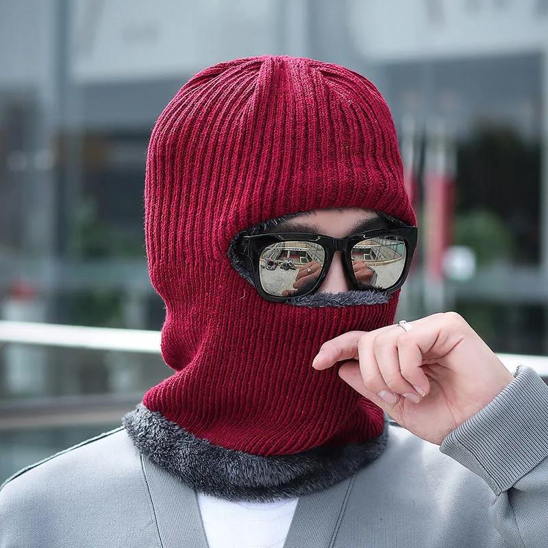 Unisex Solid Color  Knit Hat Thick Pile Outdoor Riding Hat Winter Hedging Masked Ear Protection  Neck Protection Face Protection Warm Hat
