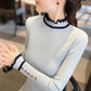 Women's Knitted Bottoming Shirt In Autumn and Winter To Wear Slim and Thin Half Turtleneck Sweater with Wood Ears Thick Western Style Sweater Top