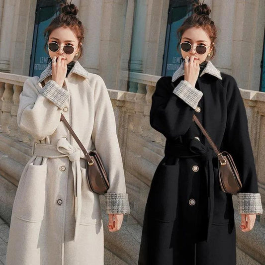Hepburn Style Woolen Coat Women's Mid-length Korean Coat with Cotton Thickened Autumn and Winter Woolen Coat