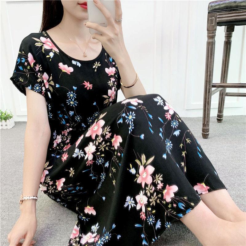 Mid-length Dress Printed Vest Summer Waist Mid-length Dress  Ethnic Style Cotton Silk Floral Dress