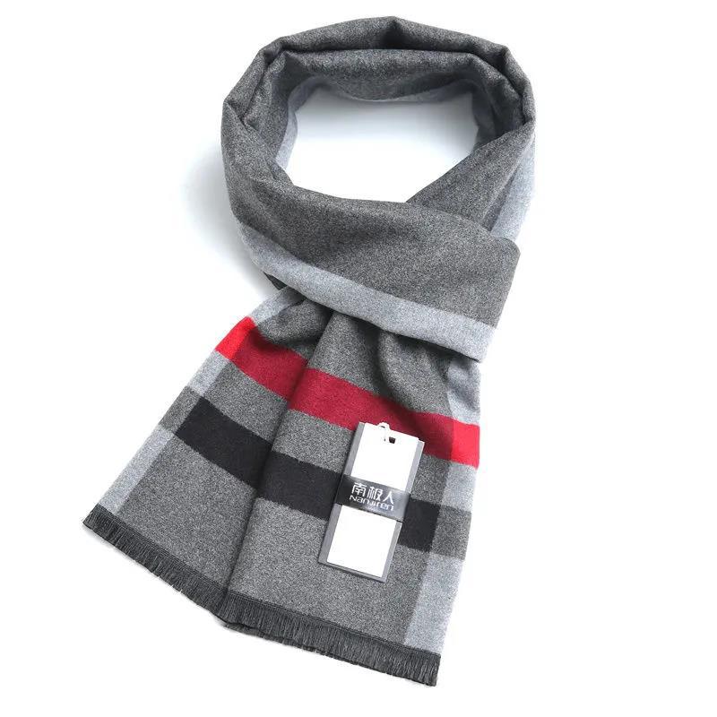 Men's Wool Scarf Korean Version of Wild Lattice Fringed Scarf Winter Thickening Warm Wool Scarf Christmas Gift