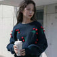 Autumn and Winter Women's Sweater Korean Loose Round Neck Pullover Retro Cherry Pattern Top