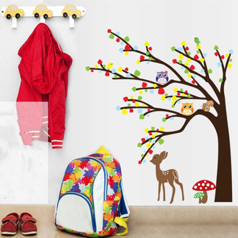 Removable Wall Stickers Owl Sika Deer Kindergarten Cartoon New Decorative Stickers