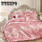 4pcs Luxury Jacquard Bedding Set Queen Size 4pcs Bed Linen Cotton Duvet Cover Lace Satin Bed Sheet
