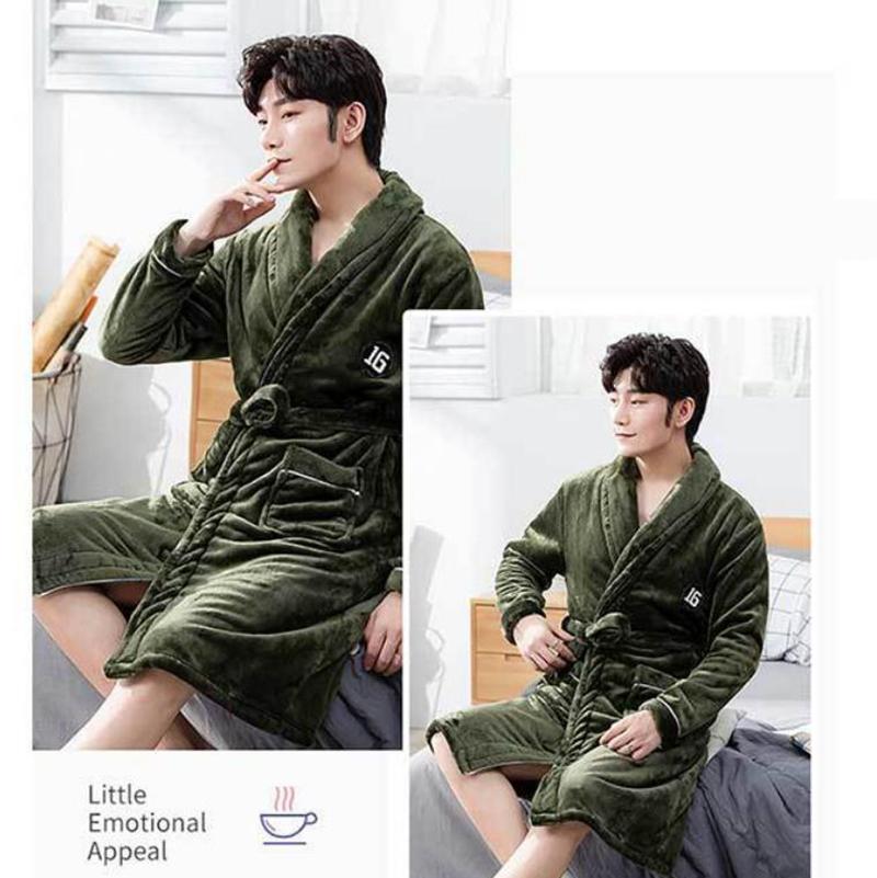 Suit Collar Men Home Clothes Winter Warm Pajamas Quick-drying Bathrobe Robe Coat Long