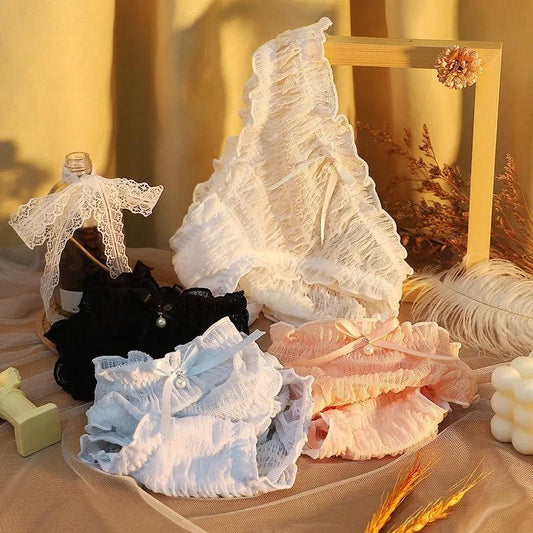4Pcs/Set Girl's Sweet Large Size Causal Soft Lace Briefs Solid Color Mid Waist Seamless All-match Underpants