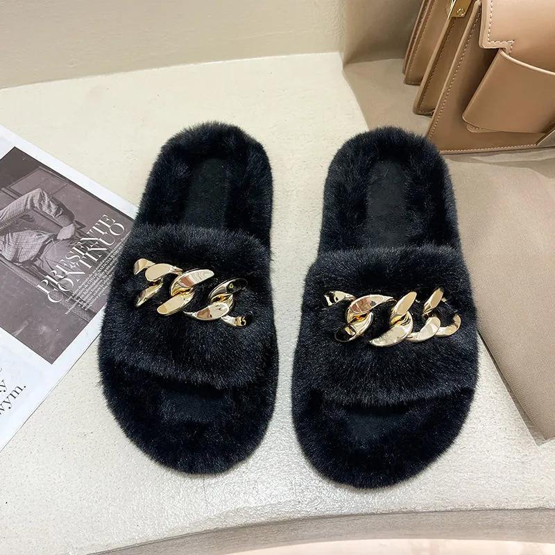 Women Winter Slippers Furry Fashion Luxury Designer 2021 New Indoor Casual Fur Cotton Slide Shoes Ladies Platform Slipper Plus Size 41