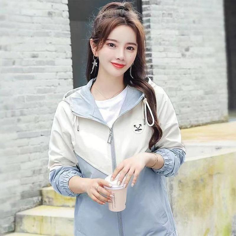 Color Matching Loose Hooded Sports Baseball Uniform Casual All-match Jacket Short Jacket Women