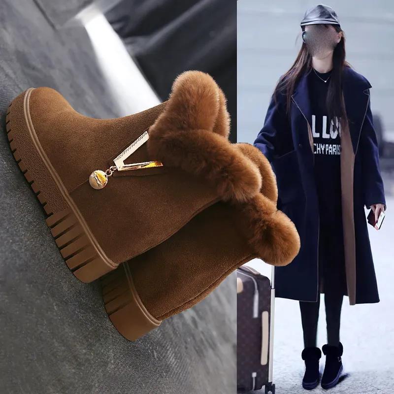 Autumn and Winter Snow Boots Women's Short Boots Women's Inner Height Increase Women's Shoes Cotton Shoes Women