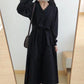 Black Corduroy Dress Female Autumn Winter Retro Long-sleeved Long Section Knee-length Temperament V-neck Black Dress