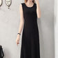 Women's Summer Simple and Elegant Sleeveless Floor Long Slim Black Vest with A-line Dress