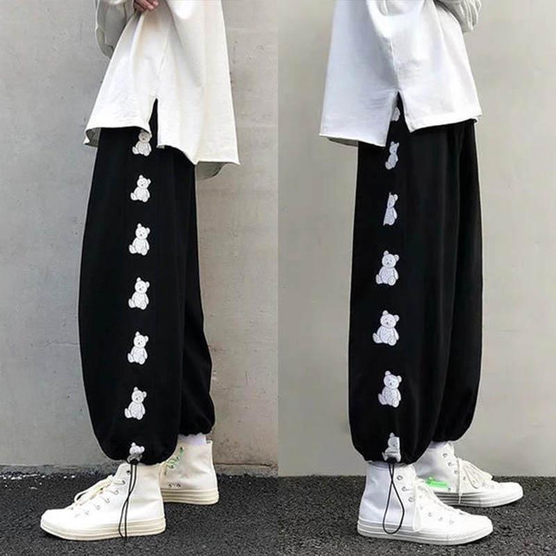 Women's Black Sports Pants Plus Velvet Thickened Autumn and Winter Pants Women's Outer Wear Korean Style Loose Student Leisure Beamed Wide-leg Pants