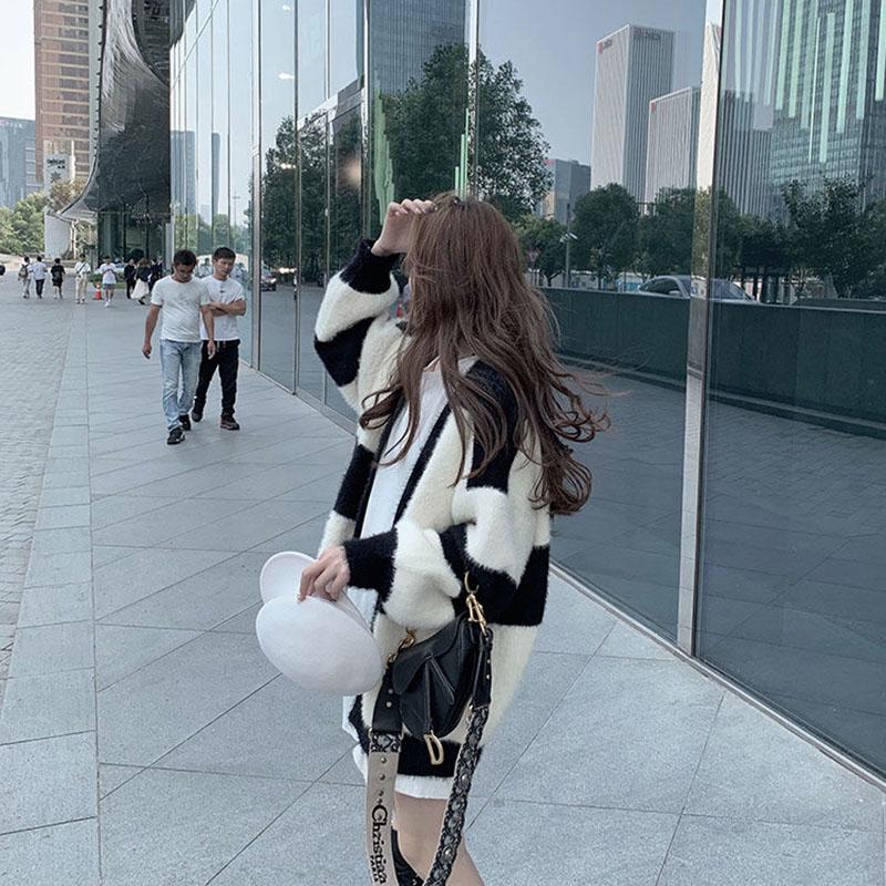 Autumn and Winter Fashion Sweater Loose Casual Striped Jacket Cardigan Knitted Young Women's Top