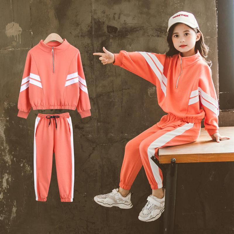 Girls Spring and Summer Sports Suits Long-sleeved Loose Casual Sportswear Girl Teenage Children's School Clothing