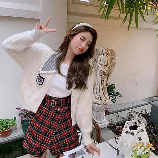 Solid Color Mushroom Pattern Outer Sweater Women Spring and Autumn Loose Long-sleeved Cardigan Fashion Knitted Top