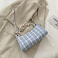 Check Lattice PU Leather Armpit Bag for Women Shoulder Handbags Lady Simple Elegant Baguette Bag