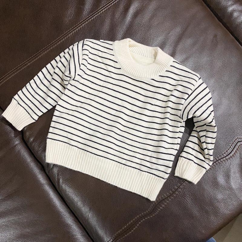 Fleece Children's Sweater Striped High Neck Loose Autumn and Winter Fashion Boys and Girls Thick Winter Baby Bottoming Sweater