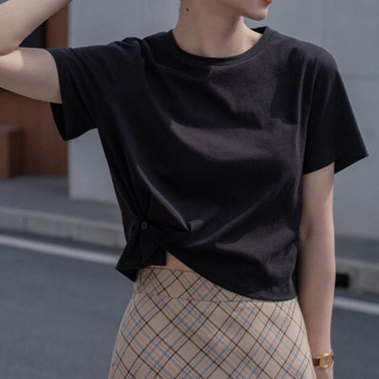 Women Ladies Summer Personality Tops button Irregular Loose Short Sleeve Short T-shirt Blouse