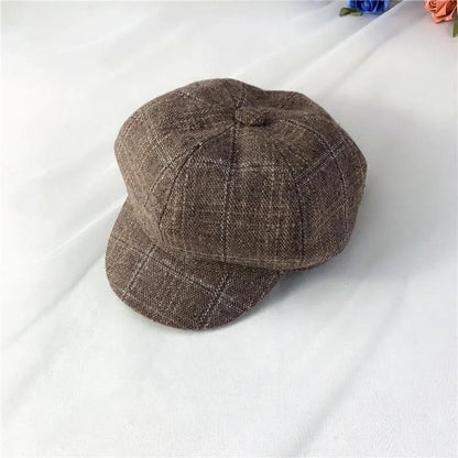 Kids hat British plaid octagonal hat children's autumn winter painter hats child boys caps all-match outdoor casual girls berets hat 2-8Y