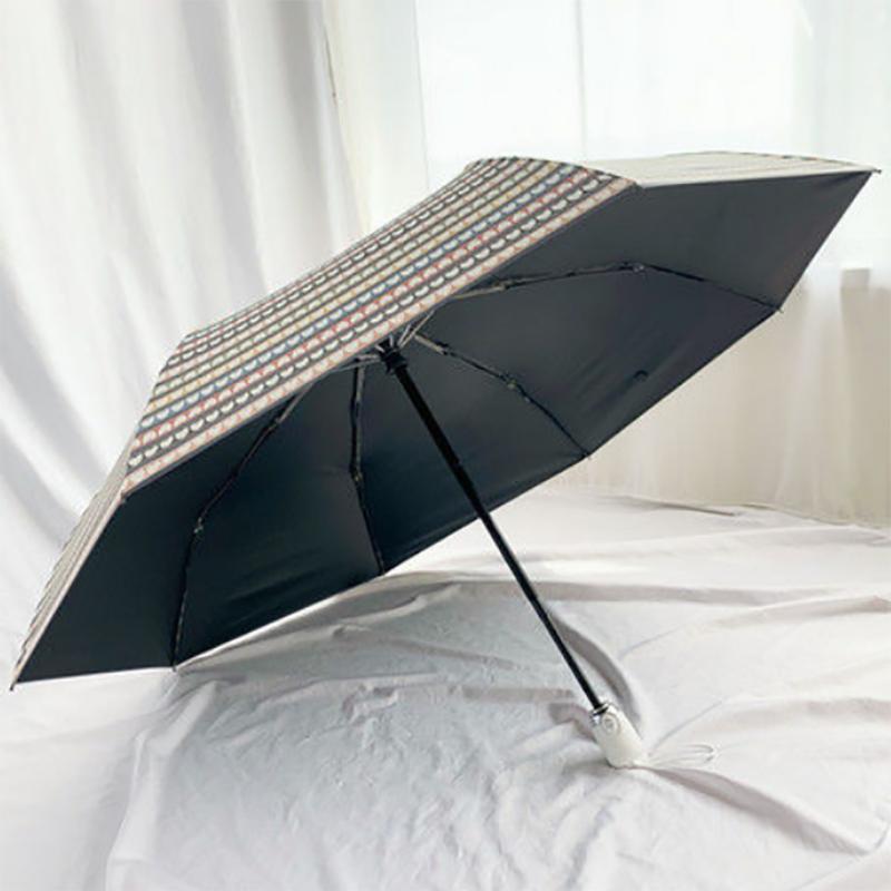 Korean Version of Ins Hyun Ya Wind Striped Small Fresh Folding Sunny Umbrella Automatic Rain and Shine Dual-use Sunscreen Sun Umbrella