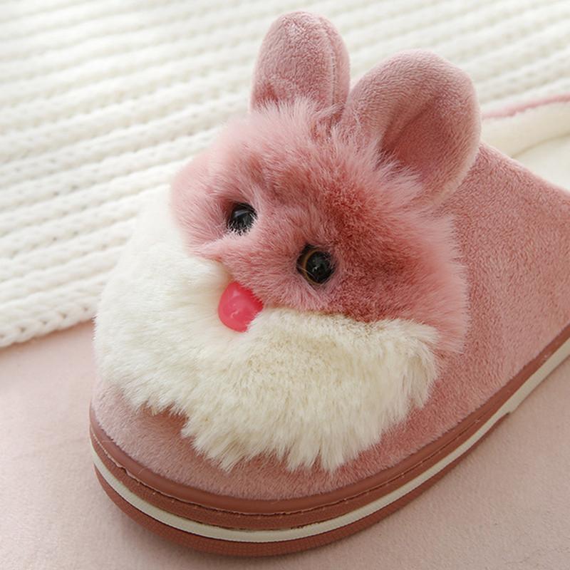 Winter Women Girl Home Slippers Cartoon Rabbit Shoes Bedroom Flat Warm Slippers Indoor Floor Shoes