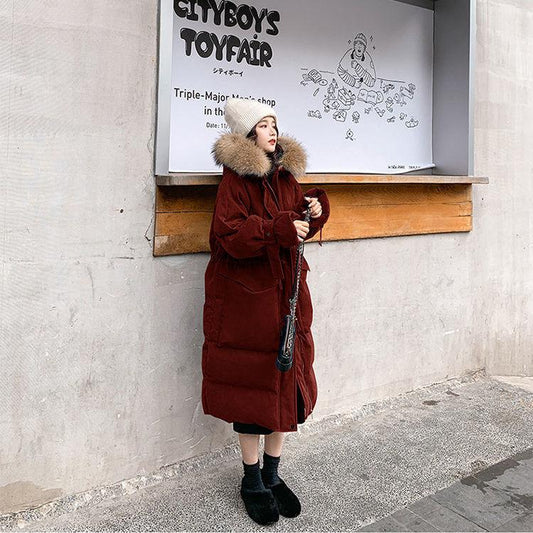 Cotton Jacket Female Winter Student Korean Style Loose Big Fur Collar Mid-length Bread Coat Cotton Jacket