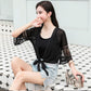 1 PCS Lace Cardigan Women Beach Sun Protection Summer Short Solid Color Thin Shawl White Flower Pattern