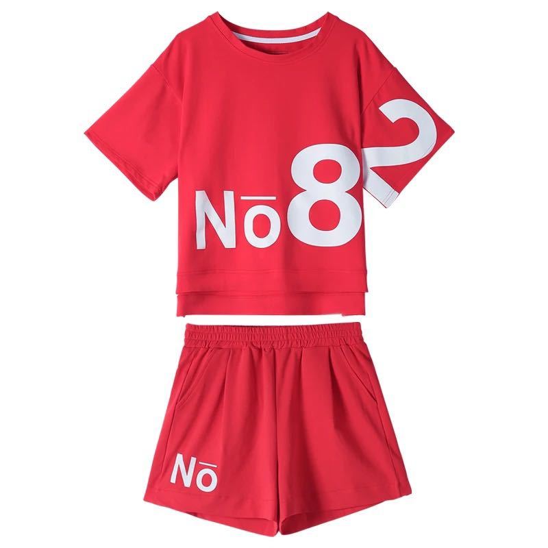 Pure Cotton Casual Sportswear Suit Women's Summer Printing Loose Short-sleeved Shorts Running Two-piece Home Comfort Suit