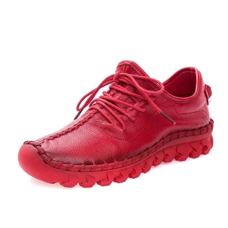 Cowhide Women's Shoes Spring and Autumn Sports Casual Shoes Leather Comfortable Flat Bottom Mother Shoes Soft Bottom All-match Four Seasons Shoes