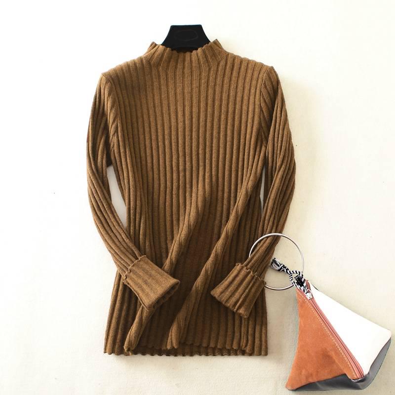 Slim Fit Stripe Sweater Half-High-Neck Solid Color Pullover Base Shirt Sweater