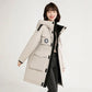Down Jacket Women's Mid-length High-end Tooling Large Pockets Loose Thickened Coat Winter Warm Drop-shoulder Cotton Clothes Casual Outdoor Jacket