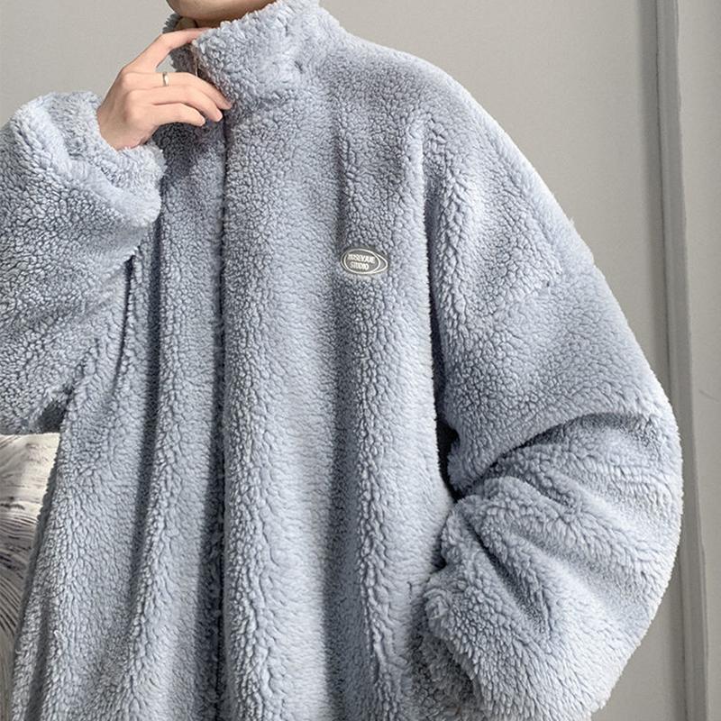 Double-sided Pu Lint Padded Jacket Men's Padded Jacket Plus Velvet Thick Lamb Wool Jacket Autumn and Winter Style Padded Jacket