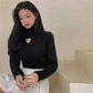 Turtleneck Sweater Women's Autumn Winter Design Sense of Love Hollow Out Slim Slimming Short Knit Sweater Long-sleeved Top