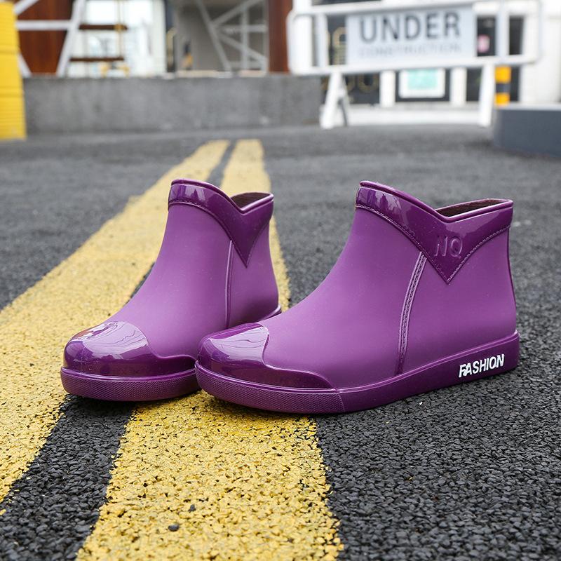 Waterproof Rain Boots Women Rubber Shoes Short Tube Ankle Shoes Water Shoes Shallow Flats Non-slip Rain Boots Fashion Slip on Female Footwear