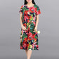 Women's Summer Short-sleeved Mid-length Dress Floral Round Neck Large Size Skirt