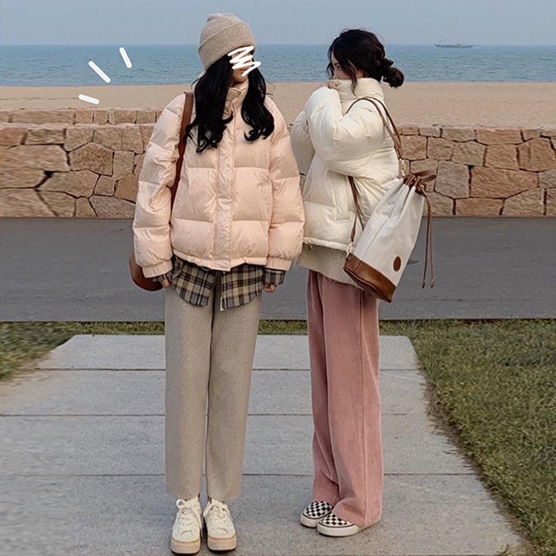 Women's Short Down Jacket Thick and Versatile Loose Bright Face Stand-up Collar Hoodless Winter Padded Jacket Warm Winter Thick Coat