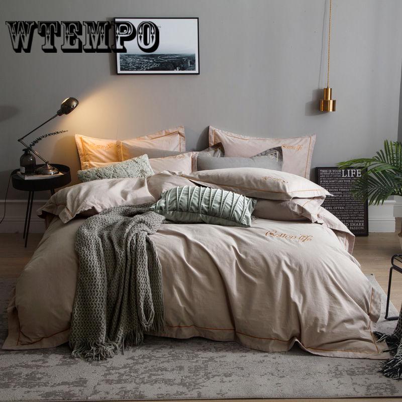Soft Cotton Quilt Set Bed Skirt Four-piece Lace Quilt Cover Solid Color Princess