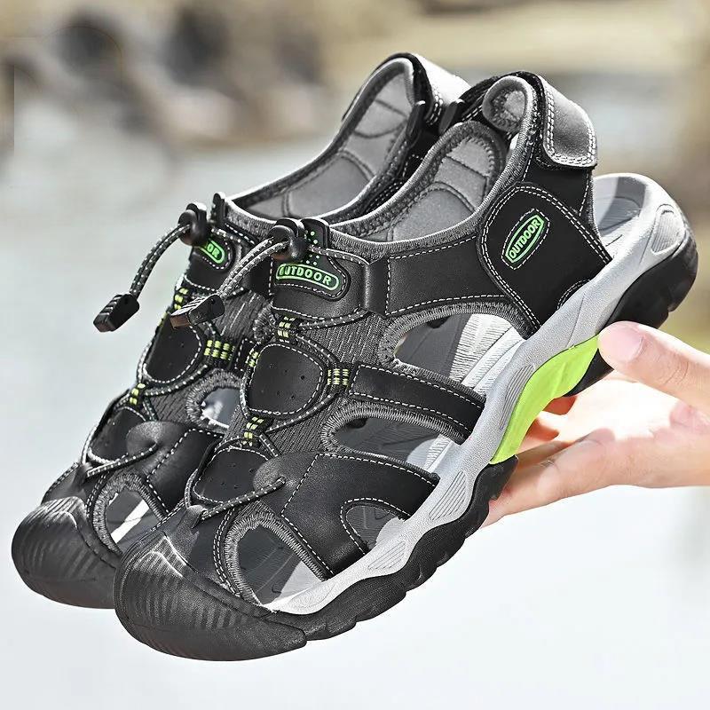 Leather Sandals Men's Summer Non-slip Hollow Outdoor Breathable Casual Beach Shoes