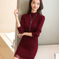 Pofulove autumn and winter mid-length slim slim bottoming dress sweater lace collar stitching