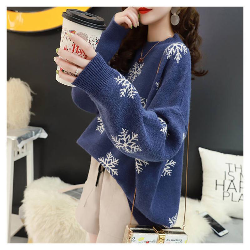 Pofulove Lazy Wind Jacket Wild Sweater Women Sweater Female Students Korean Loose Round Neck Hooded