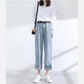 WTEMPO Adjustable trouser length Women's High Washed Denim Waist Wide Leg Pants Straight-leg Pants Super Long Loose Casual