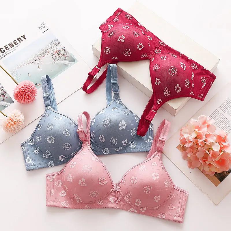 Large Size Thin Skin-friendly Cotton Jacquard Anti-receiving Side Milk No Steel Ring Gathering Comfortable Women's Underwear Bra