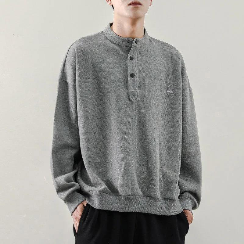 Spring and Autumn Round Neck Sweater Men's Tide Long-sleeved Casual Hooded Jacket Trendy Fashion All-match Bottoming Top
