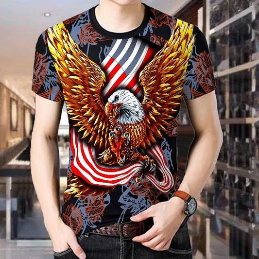 3D Animal Print Shirt Men Tees Fashion Overshirt Half Sleeve T-shirt Loose Breathable Pullover Summer