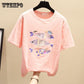 Pattern Embroidered Women T Shirt Short Sleeve Summer Sweet  Loose Tee Shirt Femme  Tops
