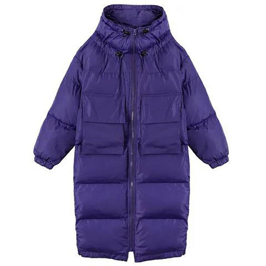 Down Cotton Jacket Winter Thicken Warm Loose Fashion Color Cotton Jacket Hooded Long Cotton Jacket Suitable for Women