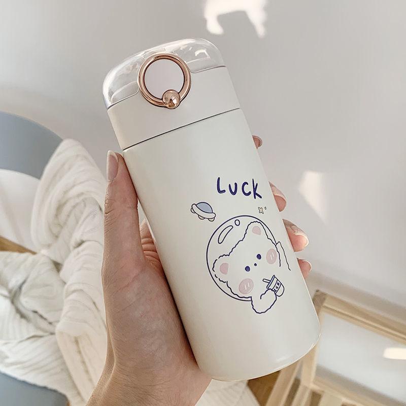 350/480ml Cartoons Stainless Steel Vacuum Flask Coffee Tea Milk Travel Straw Cup Cute Bear Water Bottle Insulated Thermos