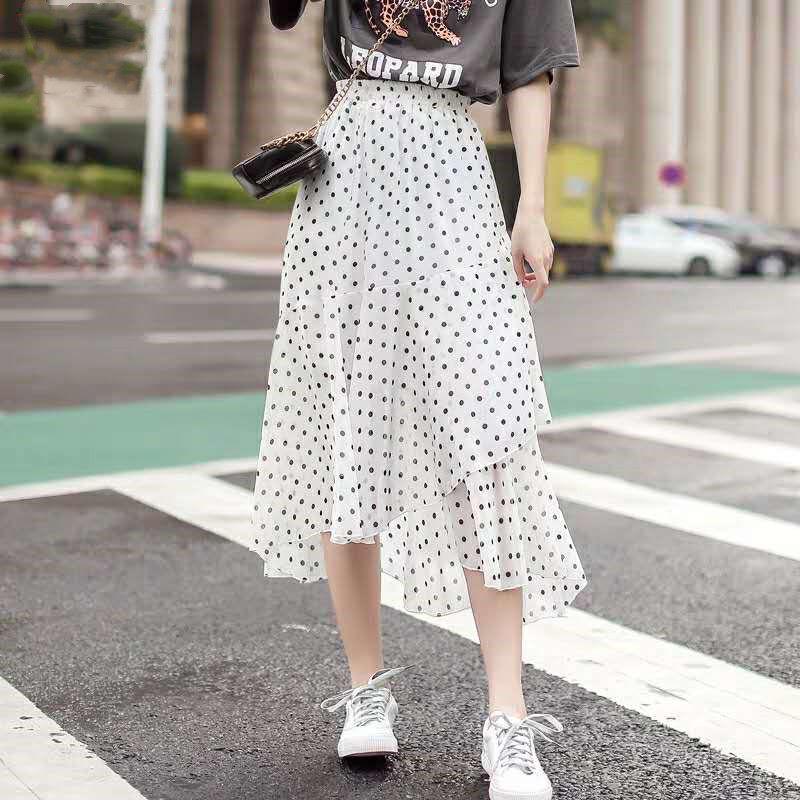 Womens Summer Skirts Korean Style Design Date Fashion Floral Printed Chiffon High Waist Long Skirt
