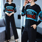 Autumn Winter Women's Printed Sweater Loose Large Size Jumper Long Sleeve Casual Round Neck Sweater Knitwear